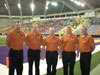 Aaron Six, Jacob Thorius, Jim Buitendorp, Mark Weidman, Mike Roth work a semifinal 11-14-2009 in the UNI Dome